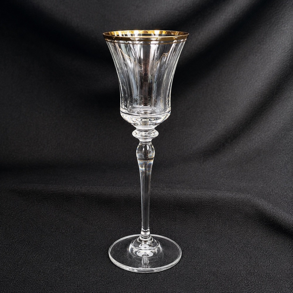 Mikasa Jamestown 4 Gold Crystal Wine Glasses Optic Ribbed Gold Rim 8.75" - Picture 4 of 11